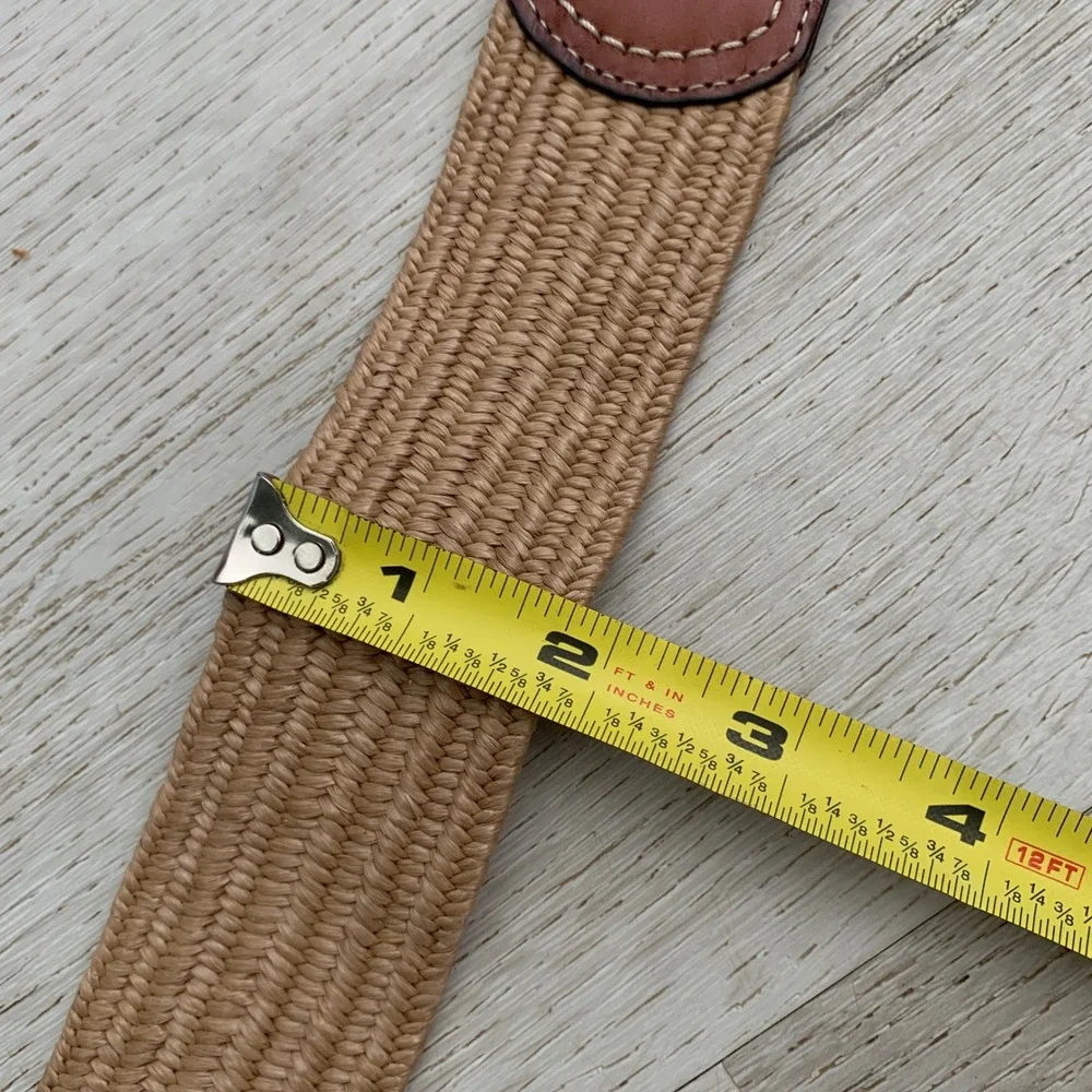 Fossil Womens Woven Stretch Belt Brown Leather Buckle Tan Straw BT3476200 Small